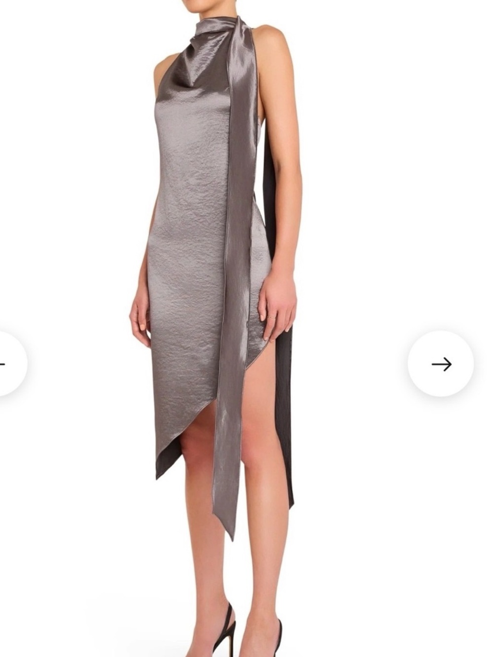 Amanda Uprichard Vallani Satin Asymmetrical Backless Dress in Silver Gray